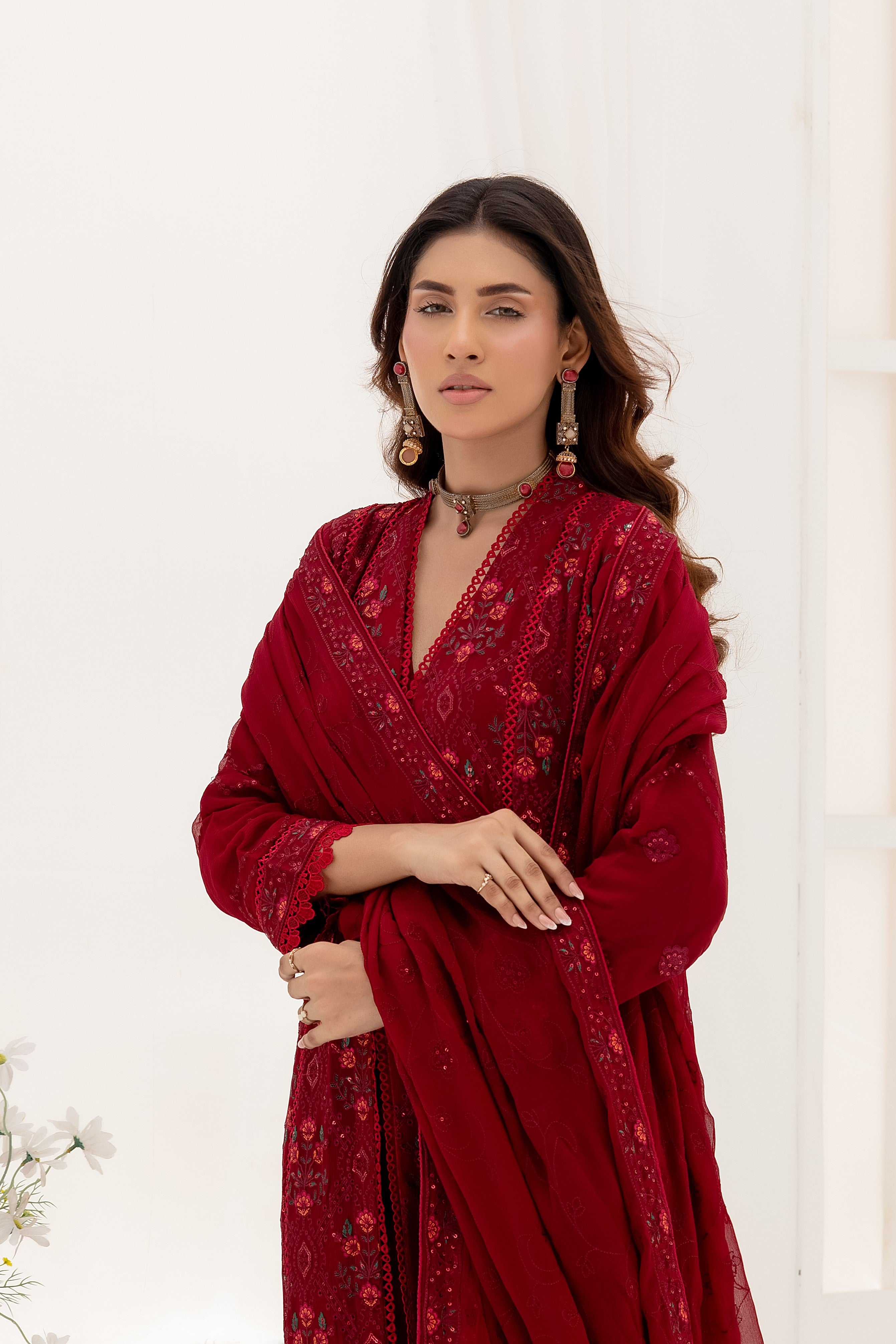 Wardah Uzair Embroidered Chiffon Maxi Dress WAR55