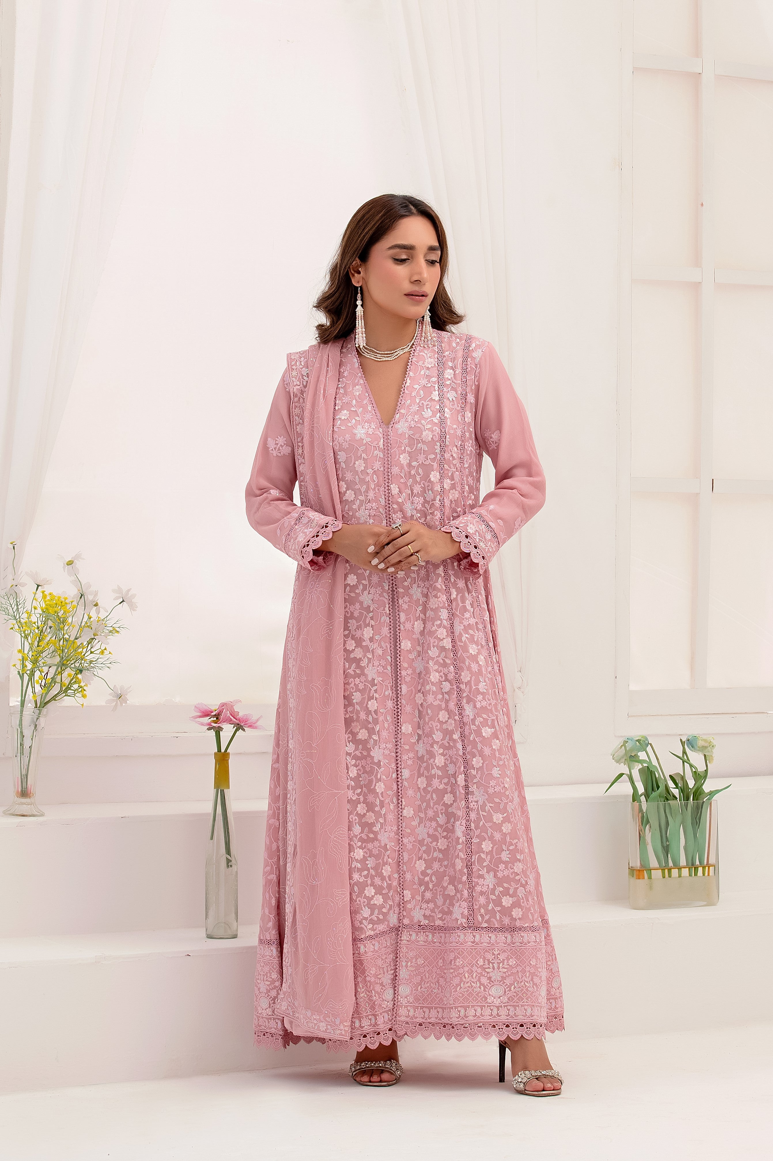 Wardah Uzair Embroidered Chiffon Maxi Dress WAR54