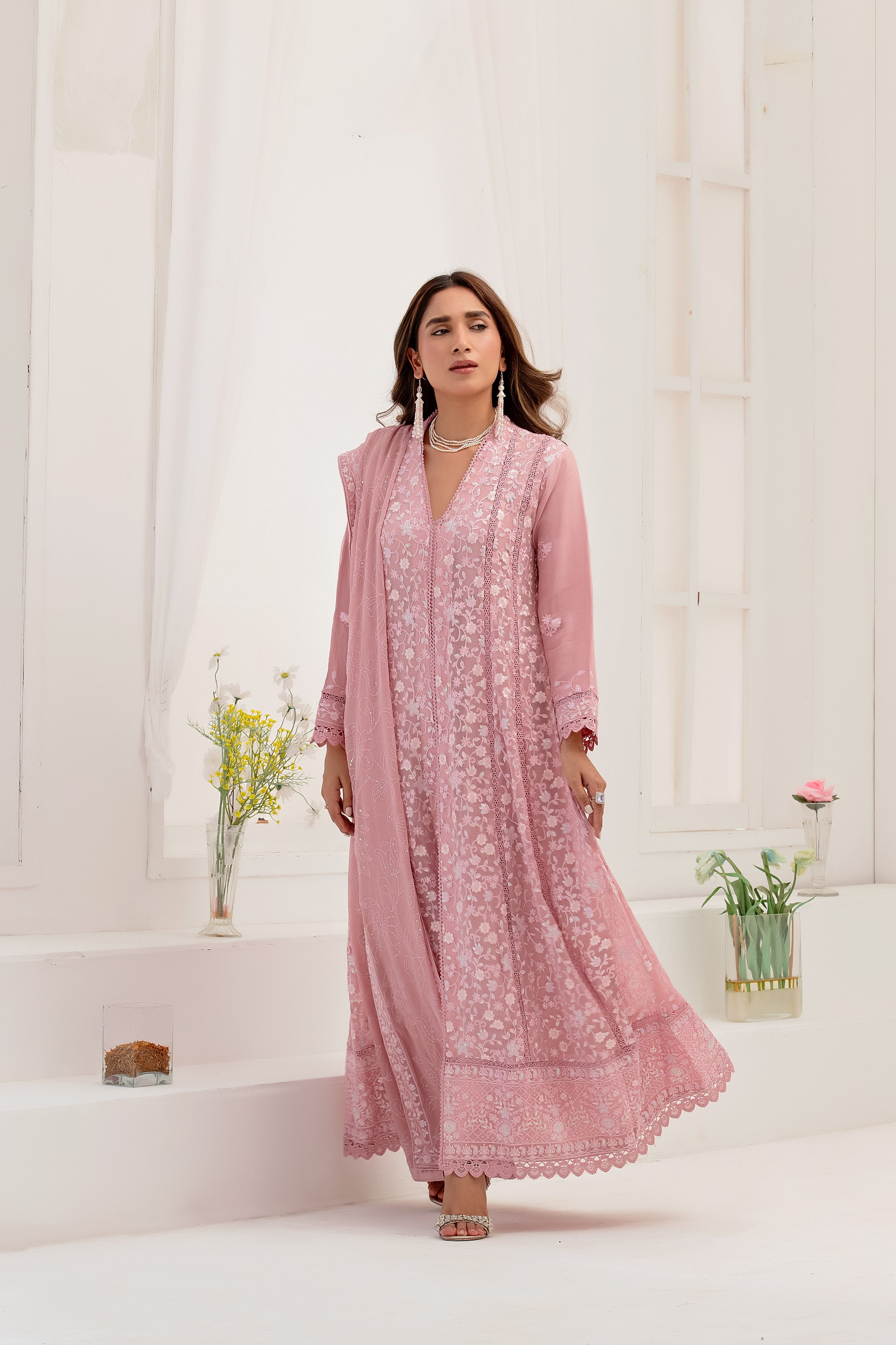 Wardah Uzair Embroidered Chiffon Maxi Dress WAR54