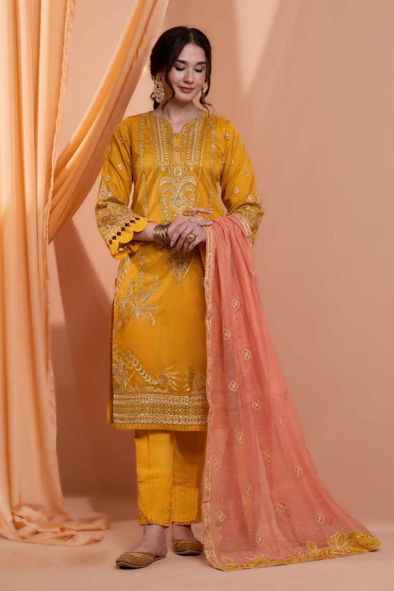 Mihrimah Embroidered Organza 3 Piece Suit MIH96 - Designer dhaage