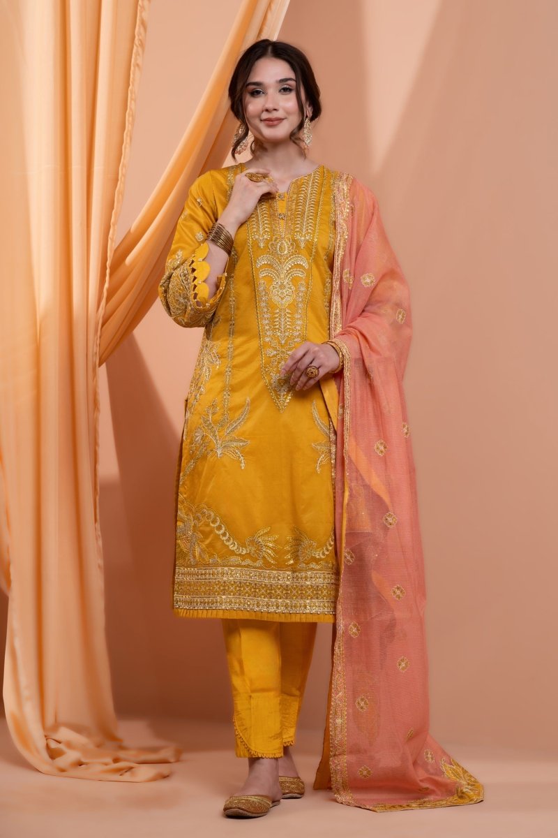 Mihrimah Embroidered Organza 3 Piece Suit MIH96 - Designer dhaage
