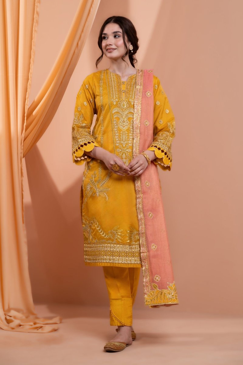 Mihrimah Embroidered Organza 3 Piece Suit MIH96 - Designer dhaage