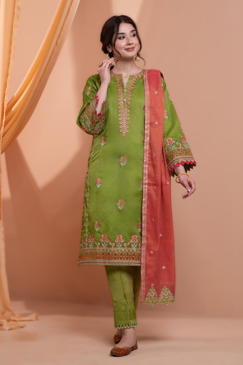 Mihrimah Embroidered Organza 3 Piece Suit MIH97 - Designer dhaage