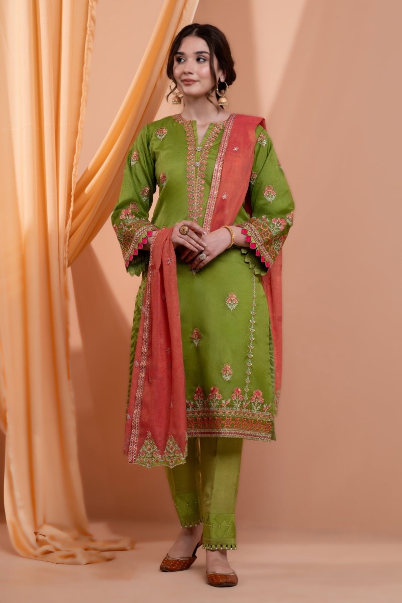 Mihrimah Embroidered Organza 3 Piece Suit MIH97 - Designer dhaage