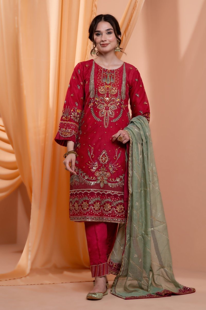 Mihrimah Embroidered Organza 3 Piece Suit MIH98 - Designer dhaage