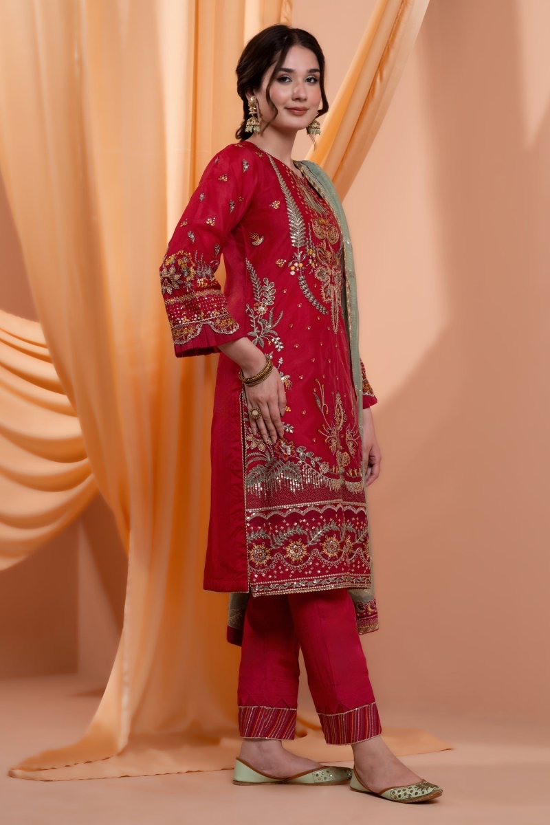 Mihrimah Embroidered Organza 3 Piece Suit MIH98 - Designer dhaage