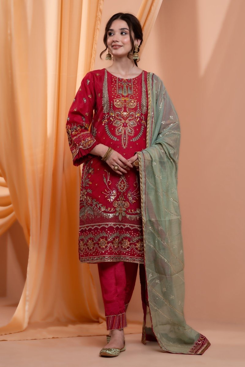 Mihrimah Embroidered Organza 3 Piece Suit MIH98 - Designer dhaage