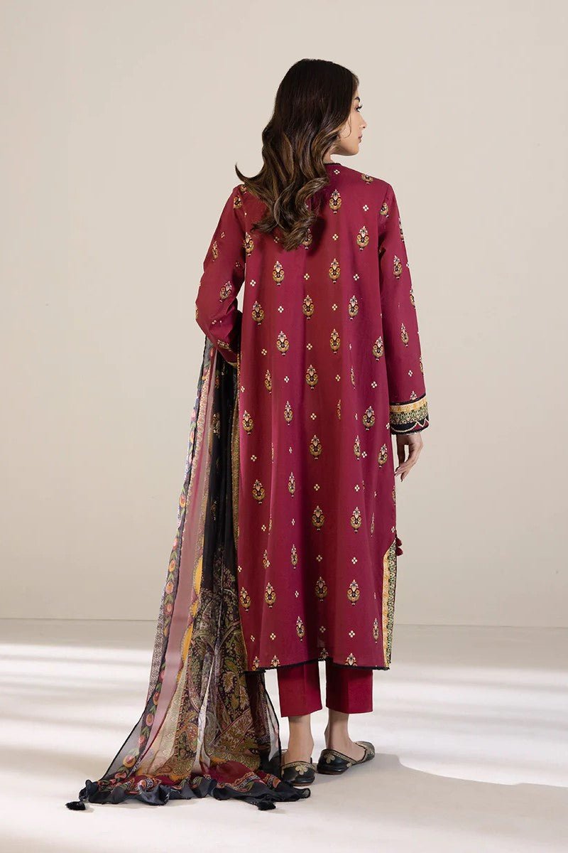 Hana Pret Embroidered Cotton Cambric 3 Piece Suit Blaze