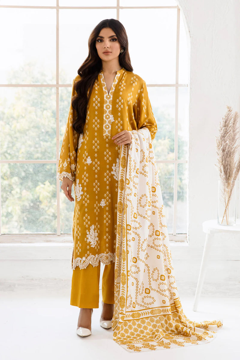 So Kamal Embroidered Linen 3 Piece Suit SKA63 - Designer dhaage