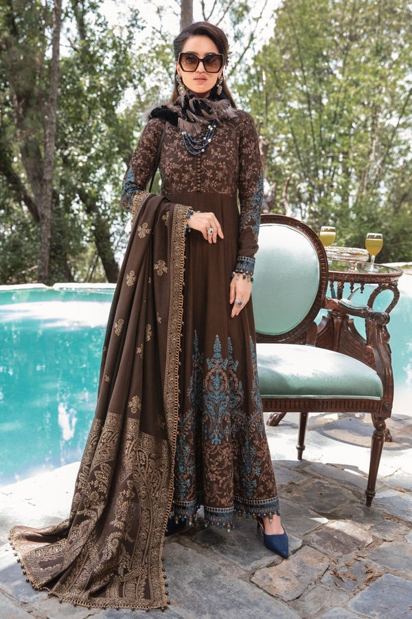 Maria B Linen Pakistani Dress DL-1001-Brown MAR129-Designer dhaage