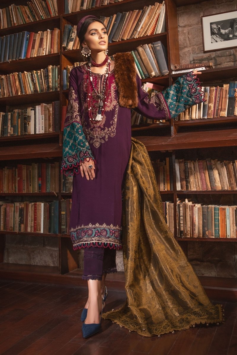 Maria B Linen Pakistani Suit DL-1002-Purple MAR131-Designer dhaage
