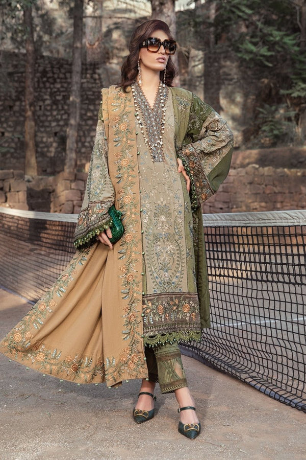 Maria B Linen Pakistani Suit DL-1003-Olive Green MAR128-Designer dhaage