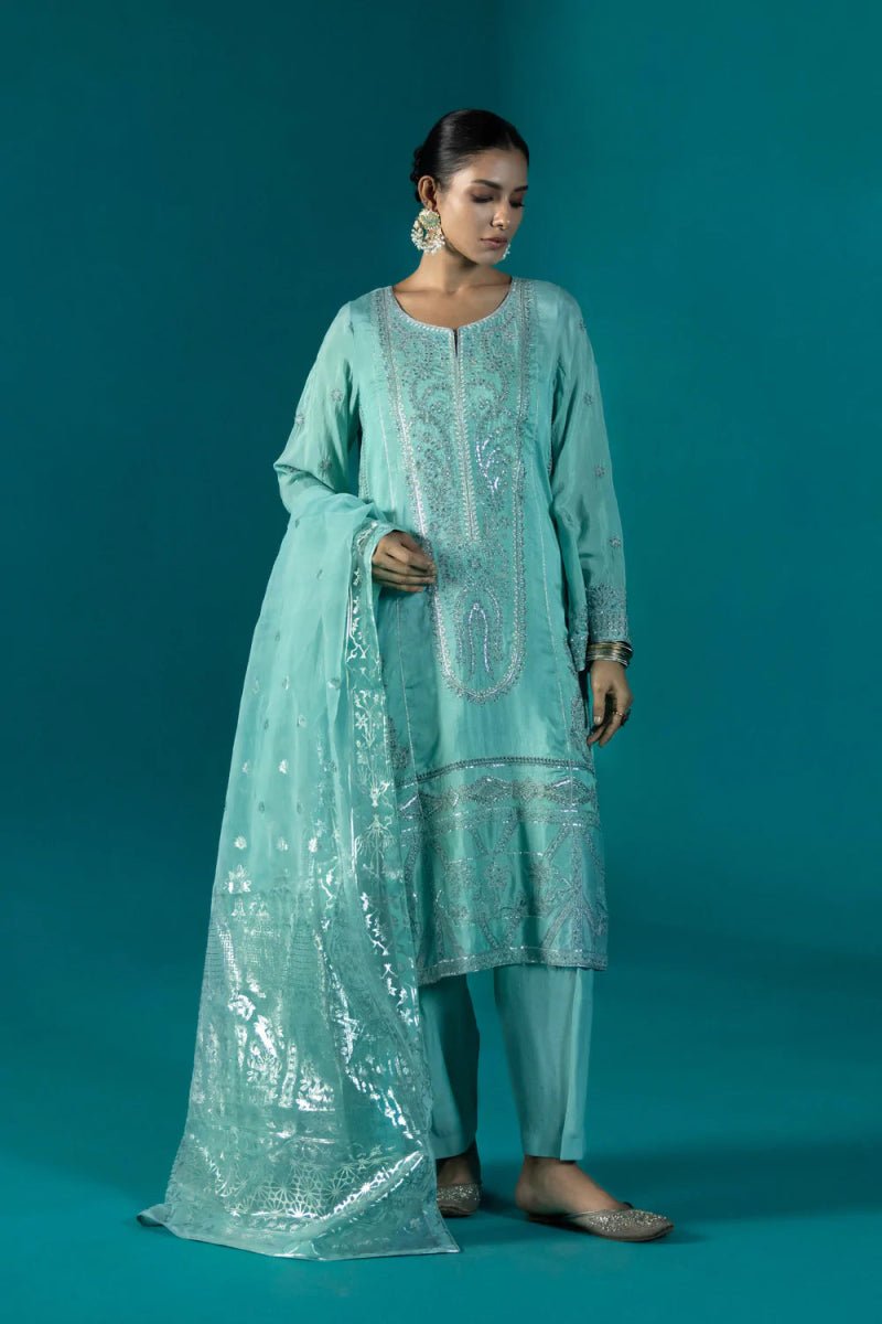 Sapphire Embroidered Raw Silk 3 Piece Suit SAP114 - Designer dhaage