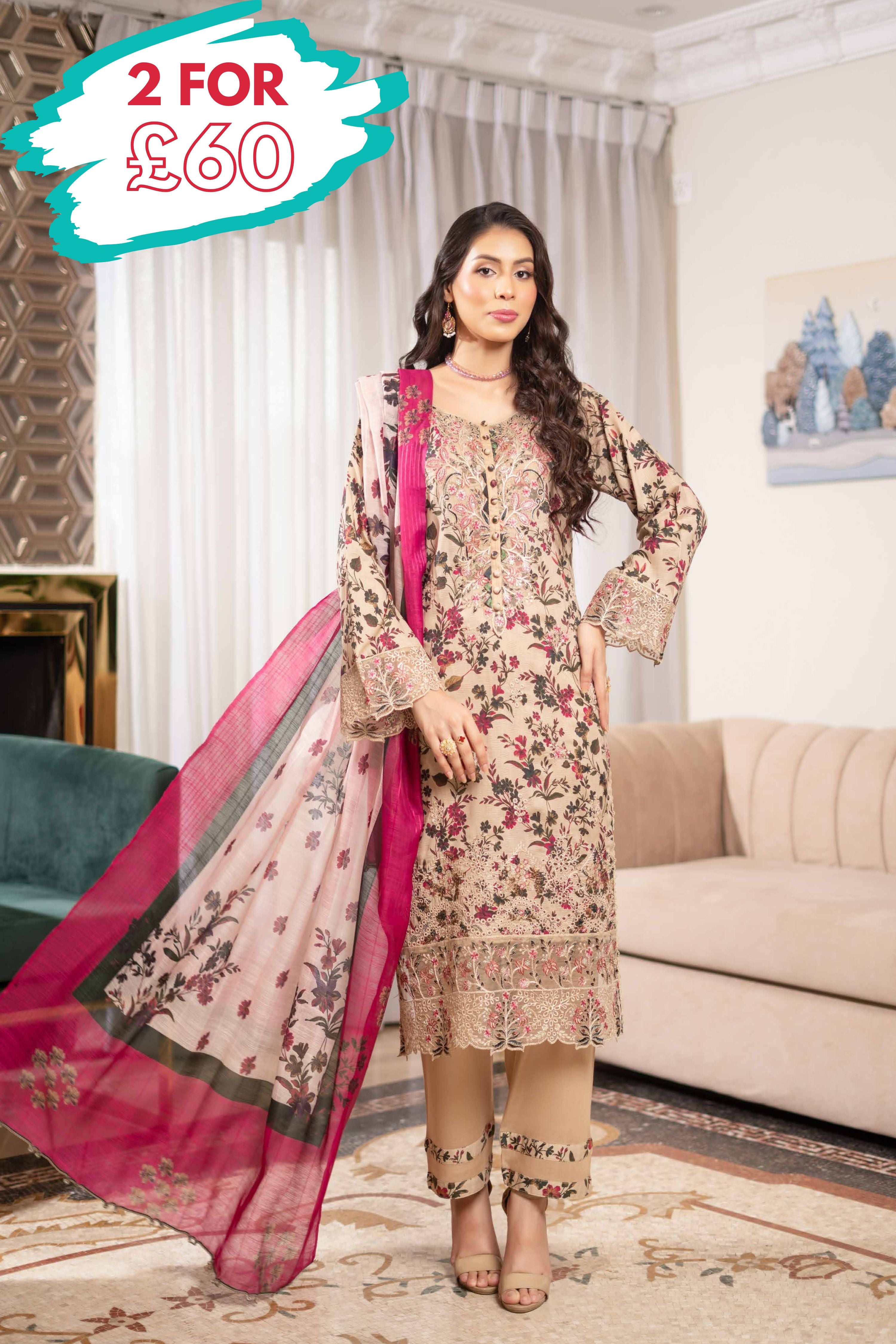 Munira Embroidered Lawn 3 Piece Suit MUN667