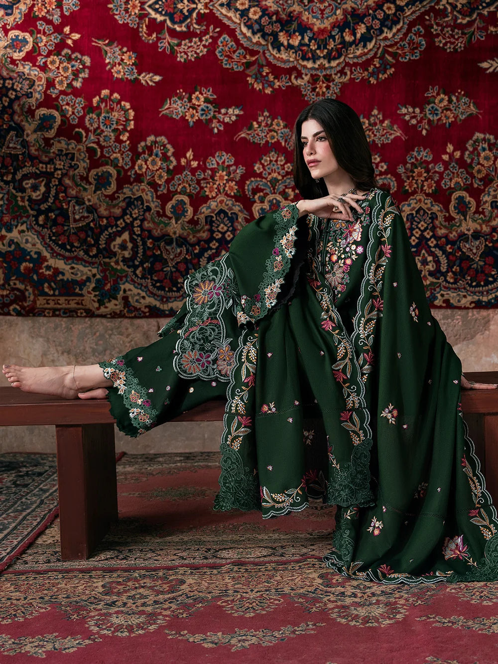 Allys Embroidered Karandi 3 Piece Suit ALL161