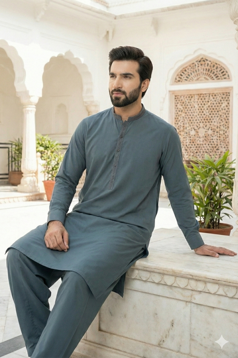 Allys Embroidered Pakistani Mens Shalwar Kameez ALM01