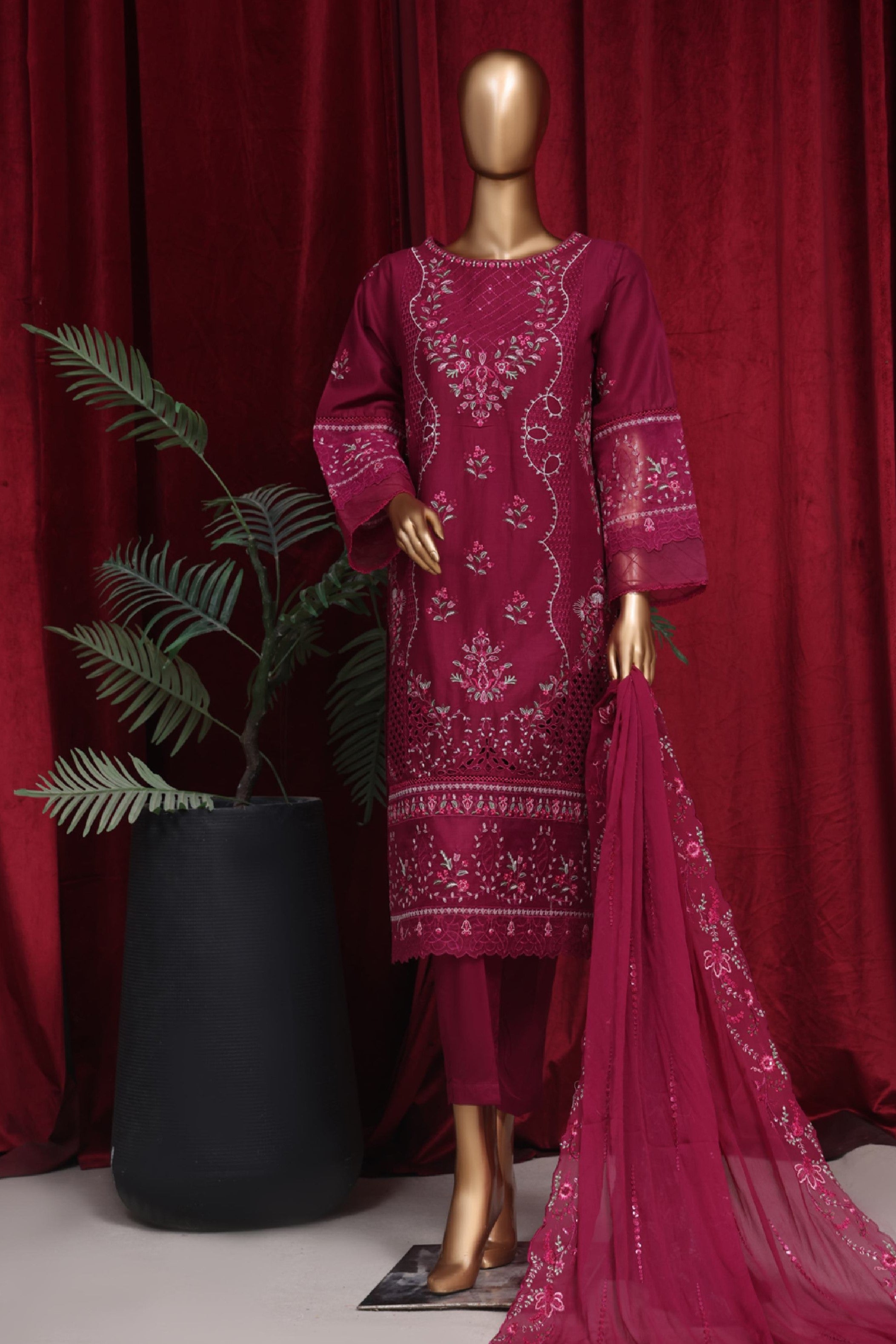 Bin Saeed Embroidered Cotton 3 Piece Suit BIN196