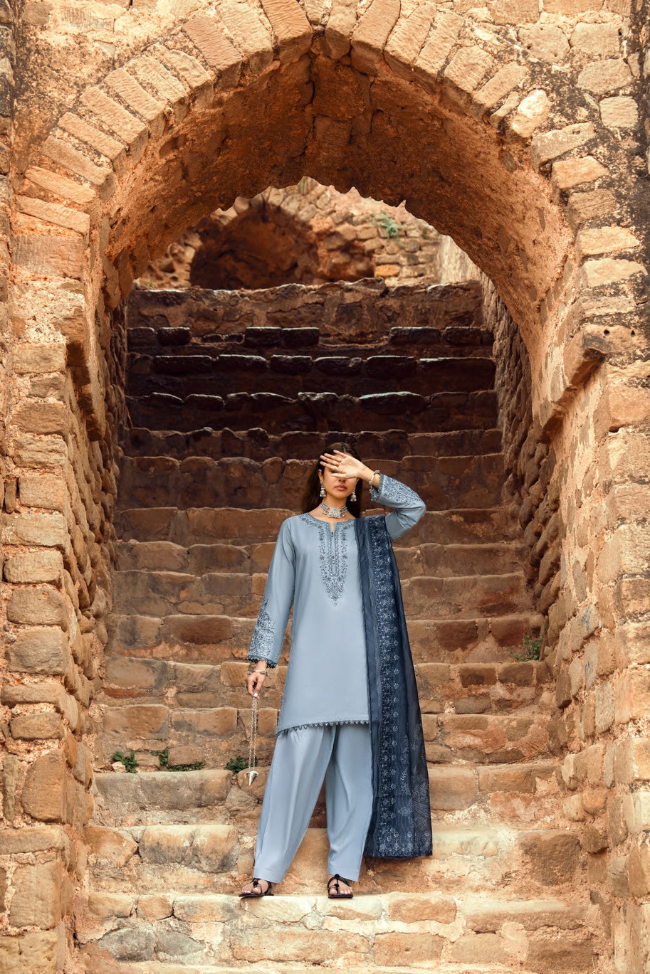 Casual Lite Embroidered Cotton 3 Piece Farshi Shalwar Suit CAS05