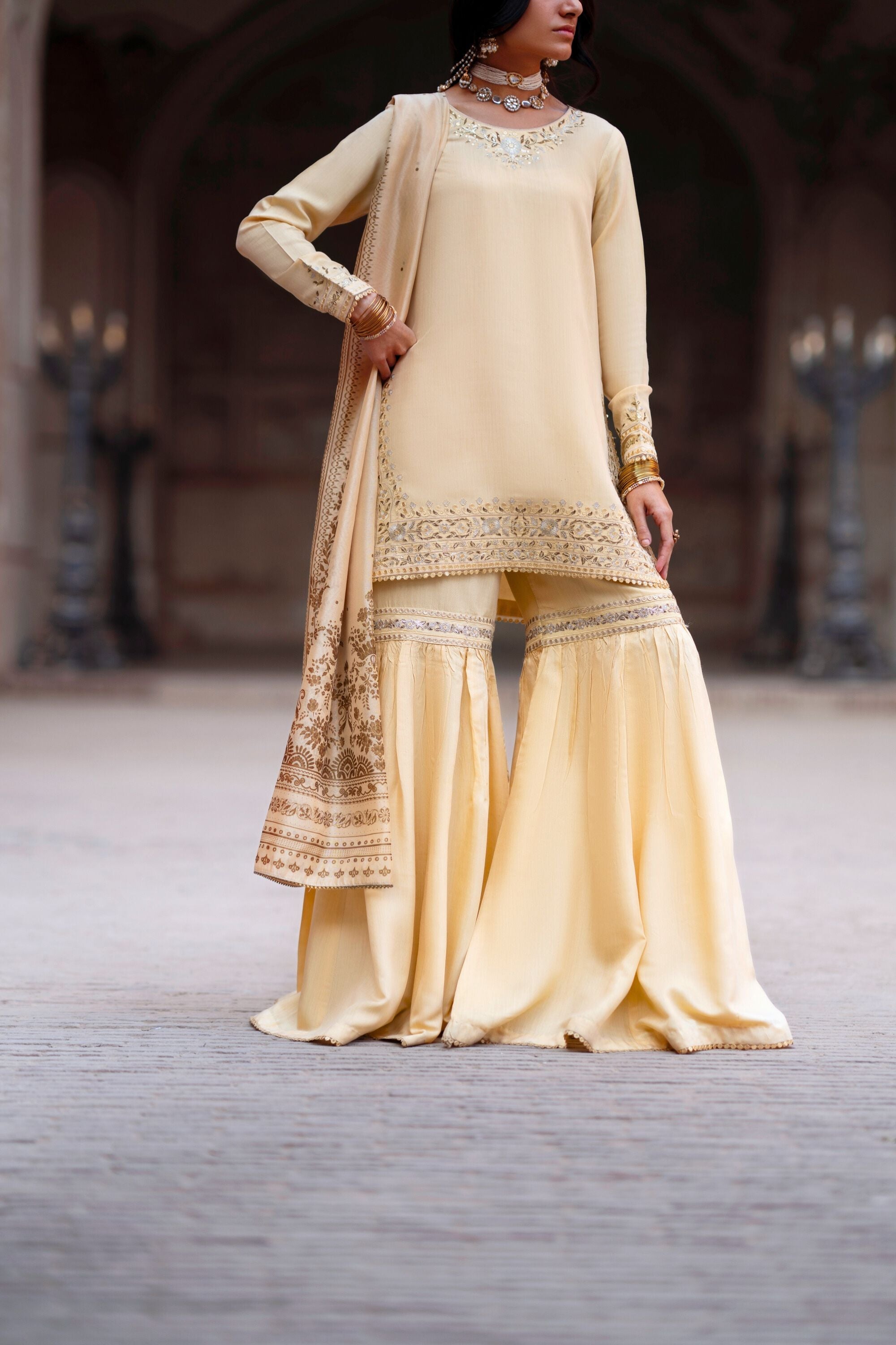 casual gharara dress Maria B White Exclusive Silk Lawn Gharara KAHF.US