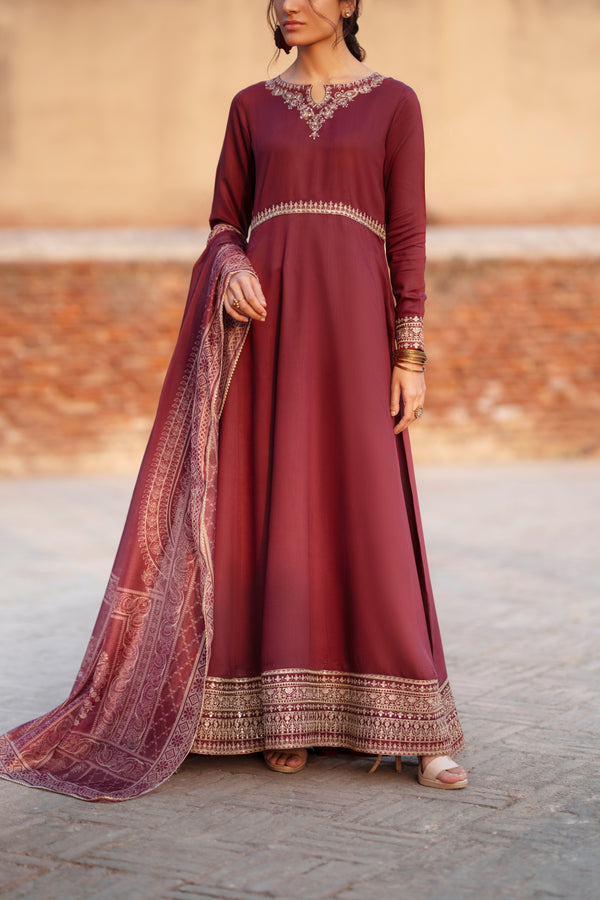 Casual Lite Festive Frock Shaam-e-Maroon CAS16