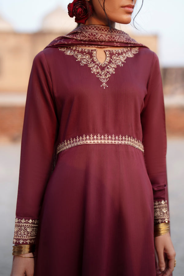 Casual Lite Festive Frock Shaam-e-Maroon CAS16