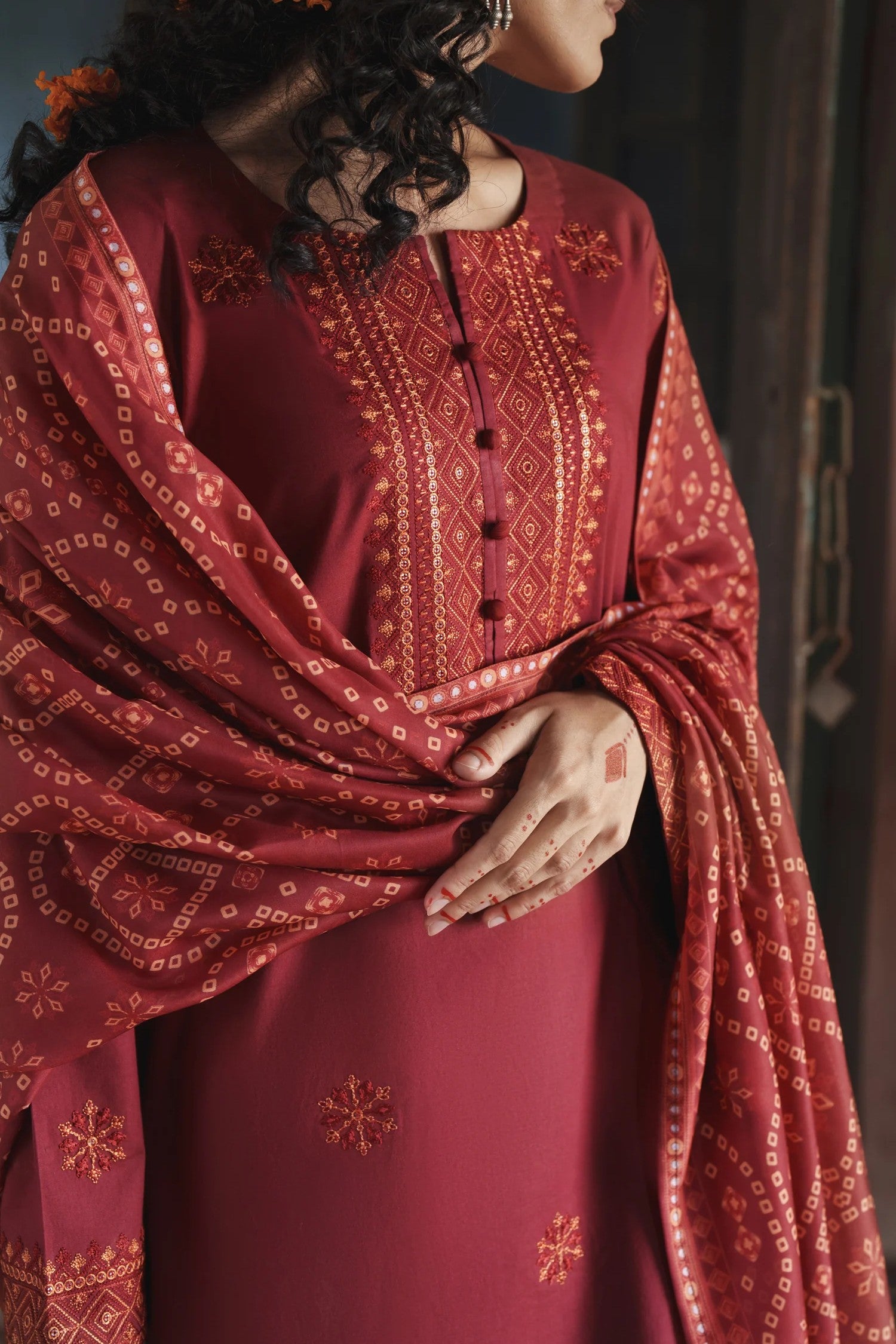 Casual Lite Festive Shalwar Kameez Crimson Serenity CAS40