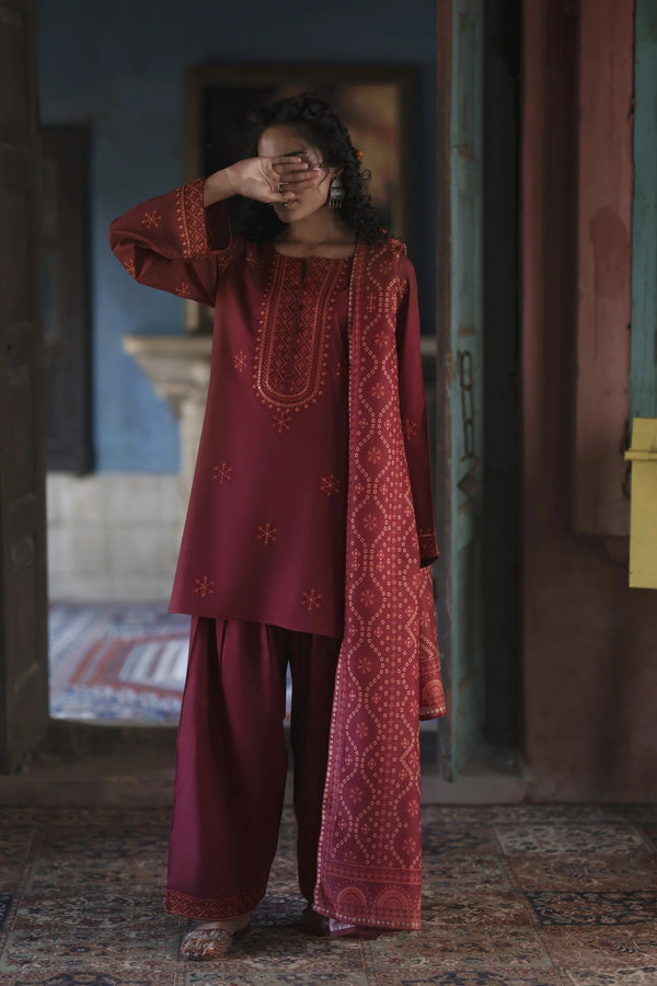 Casual Lite Festive Shalwar Kameez Crimson Serenity CAS40