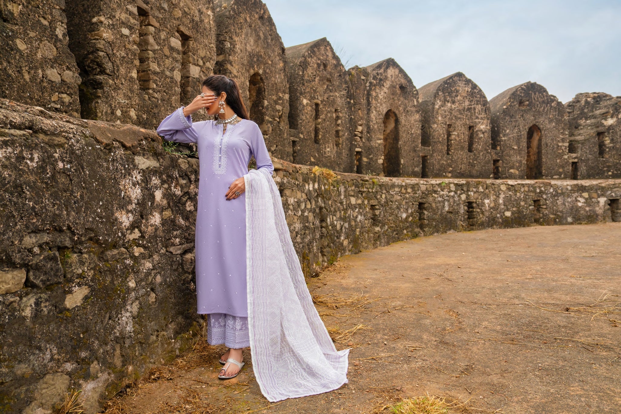Casual Lite Embroidered Cotton 3 Piece Suit CAS04