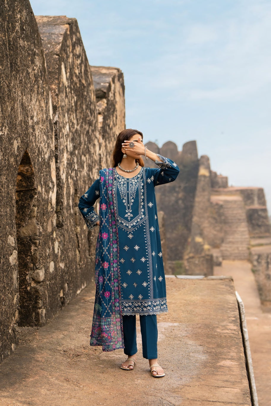 Casual Lite Embroidered Cotton 3 Piece Suit CAS06