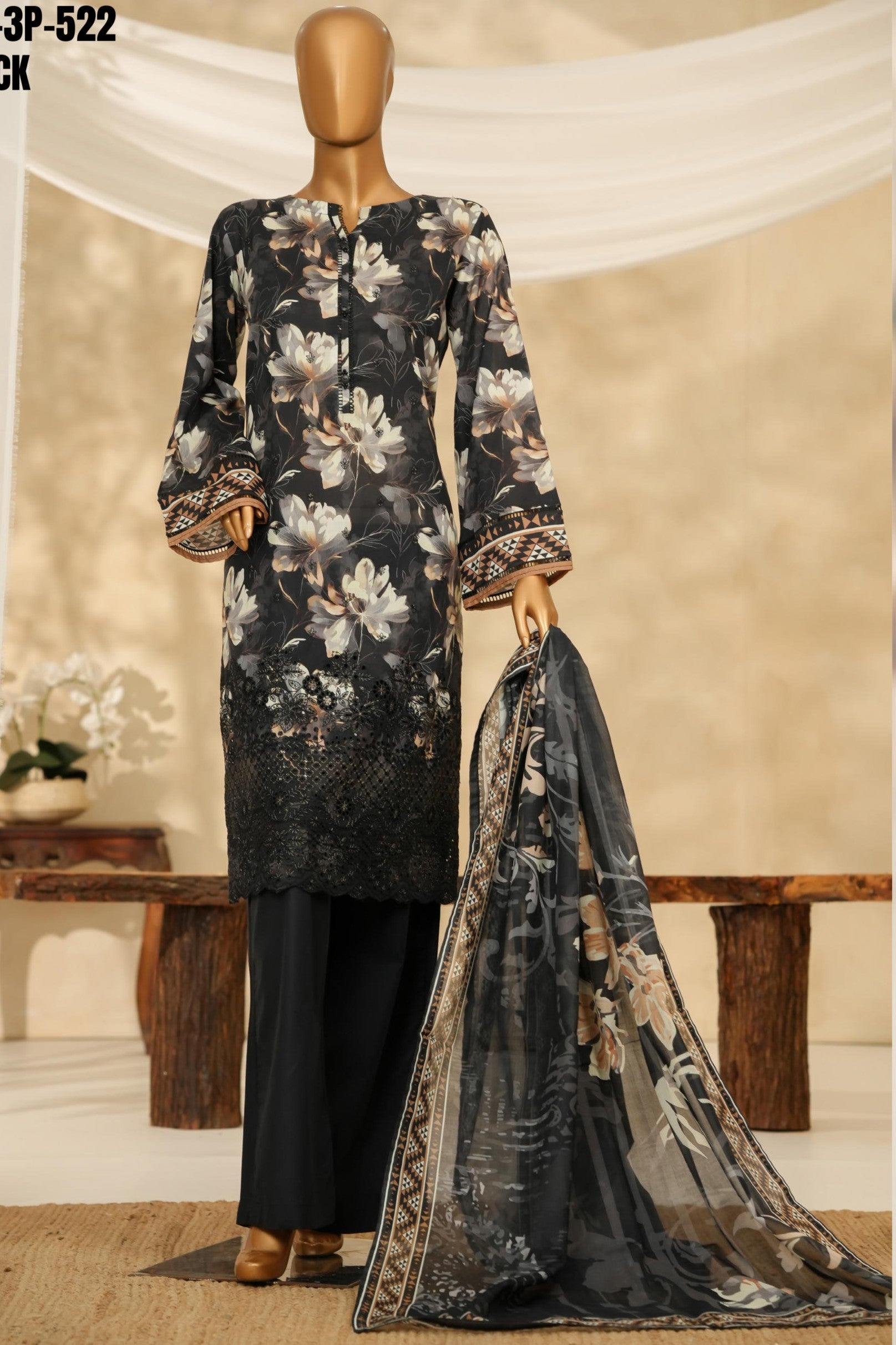 HZ Textiles Chikankari Lawn 3 Piece Suit HZT01