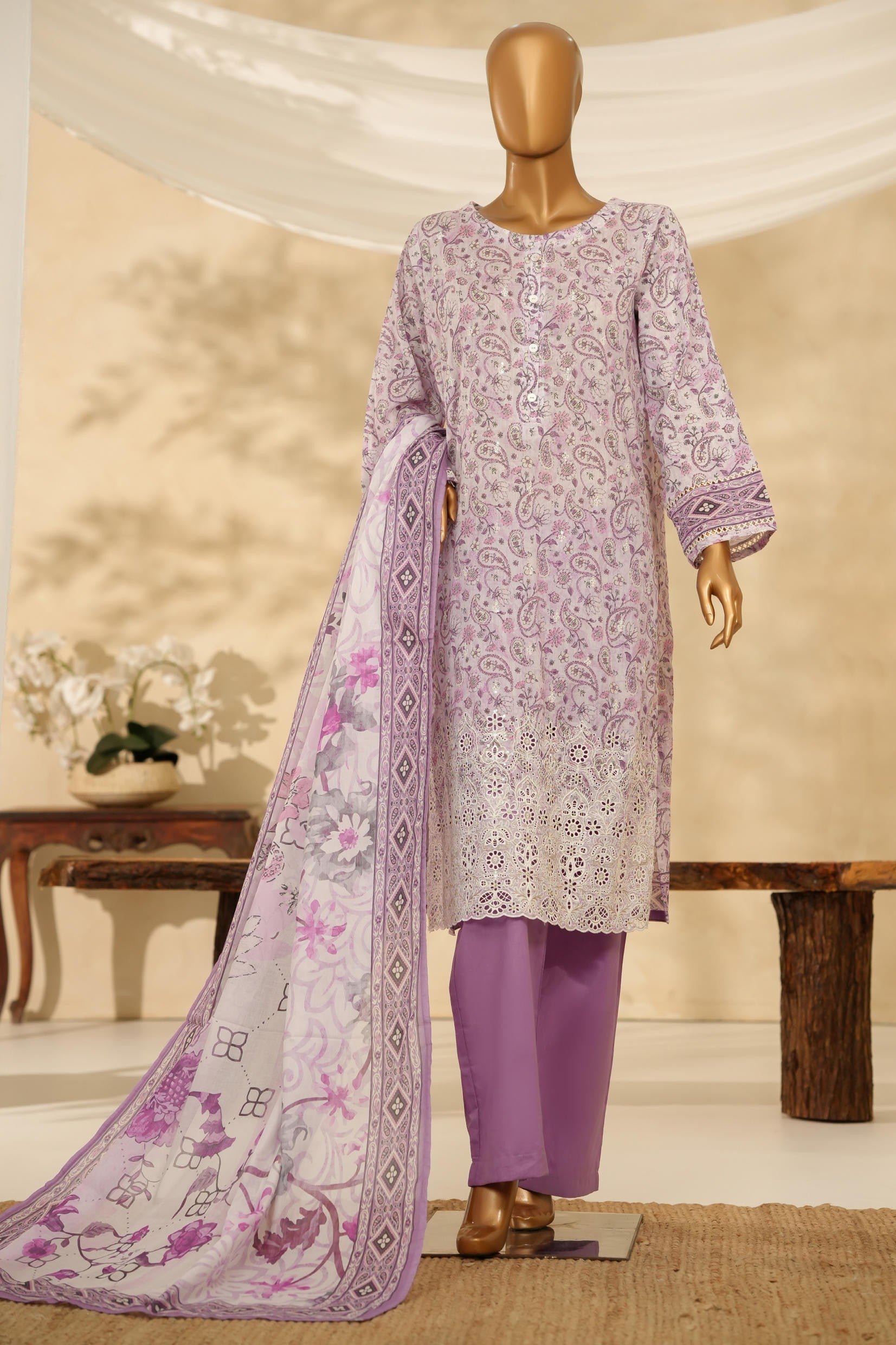 HZ Textiles Chikankari Lawn 3 Piece Suit HZT02