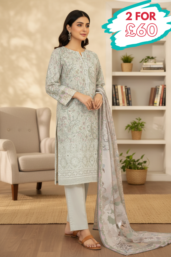 HZ Textiles Chikankari Lawn 3 Piece Suit HZT03