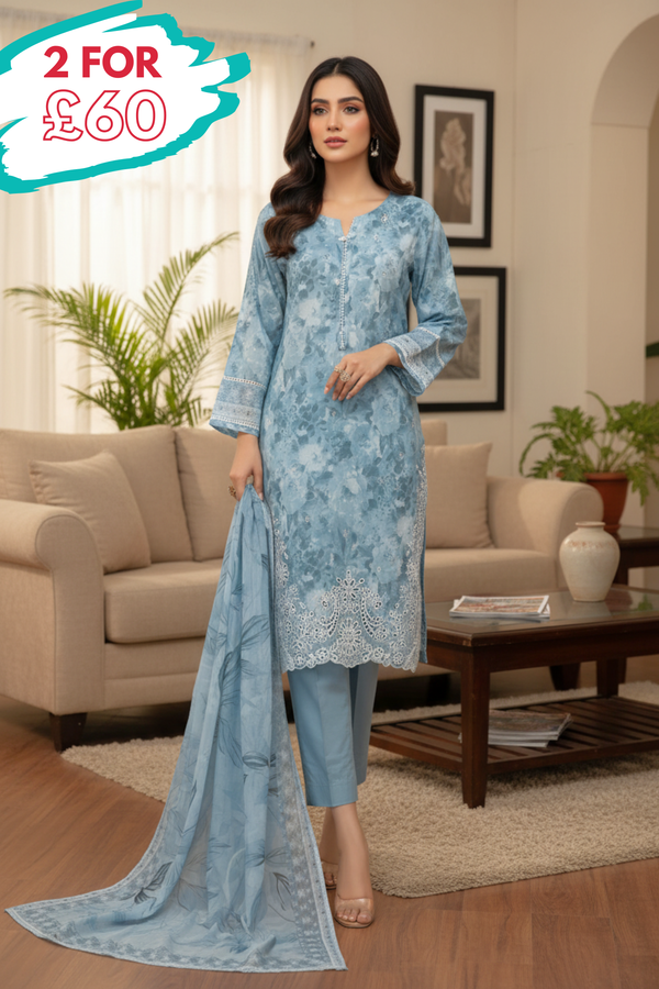 HZ Textiles Chikankari Lawn 3 Piece Suit HZT04