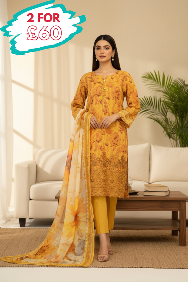 HZ Textiles Chikankari Lawn 3 Piece Suit HZT05