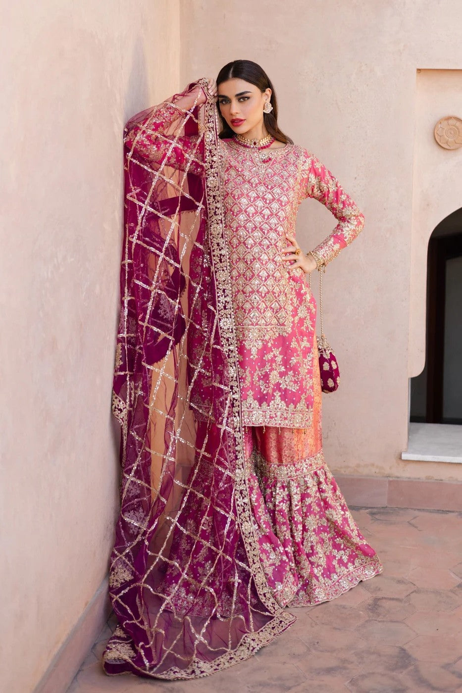 Haseens Nazain Chiffon Wedding Wear Gharara HAS26