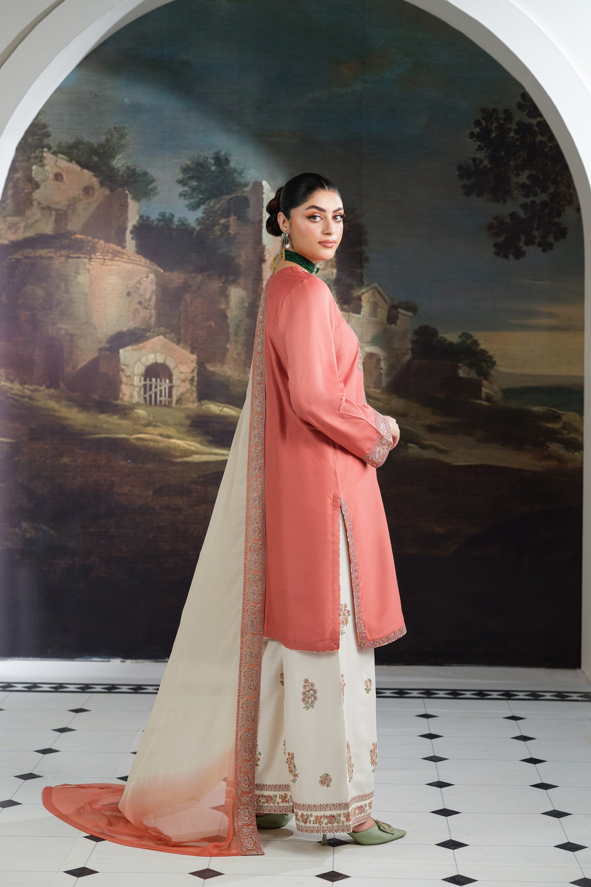 Heeras Embroidered Viscose 3 Piece Suit HEE45