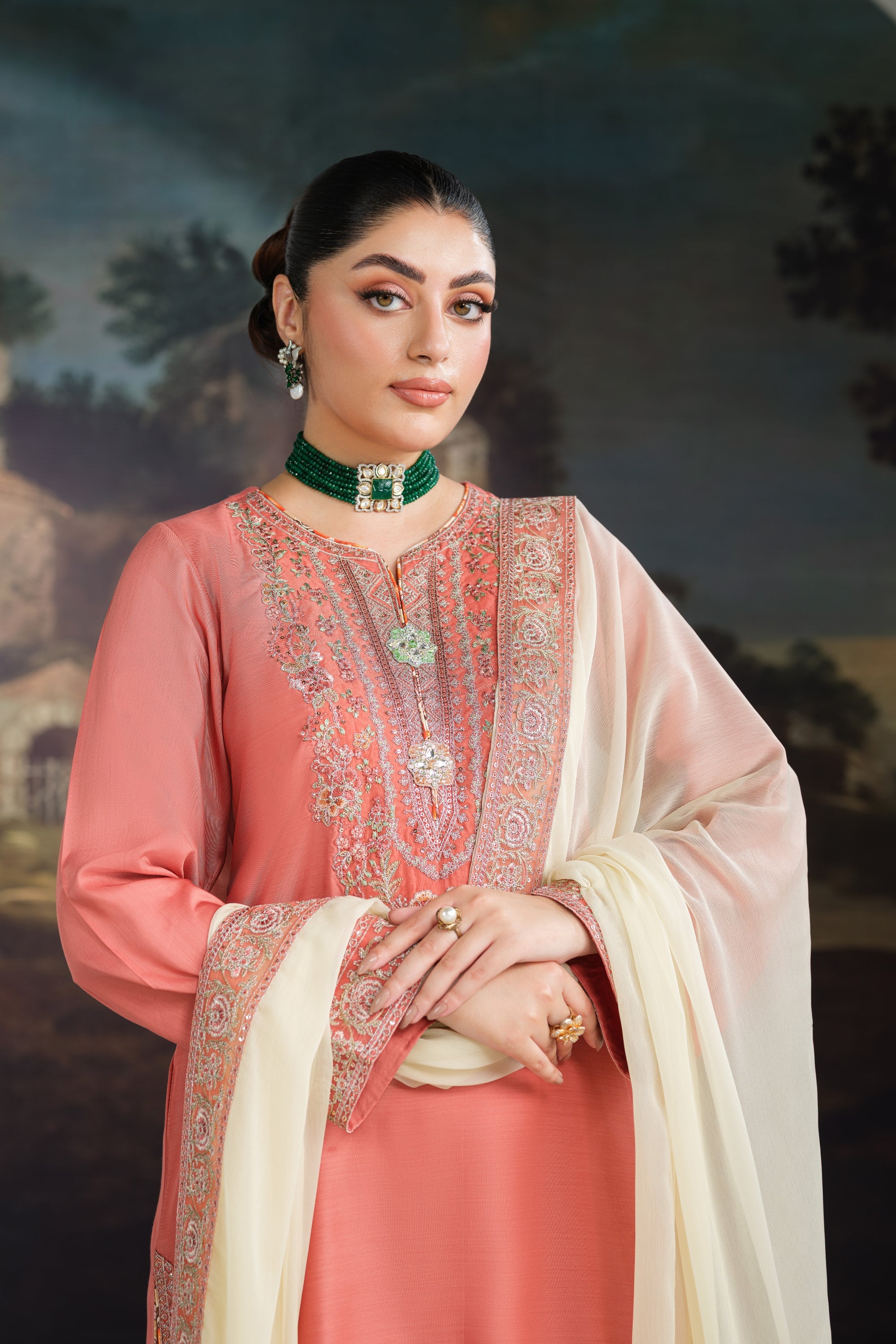 Heeras Embroidered Viscose 3 Piece Suit HEE45