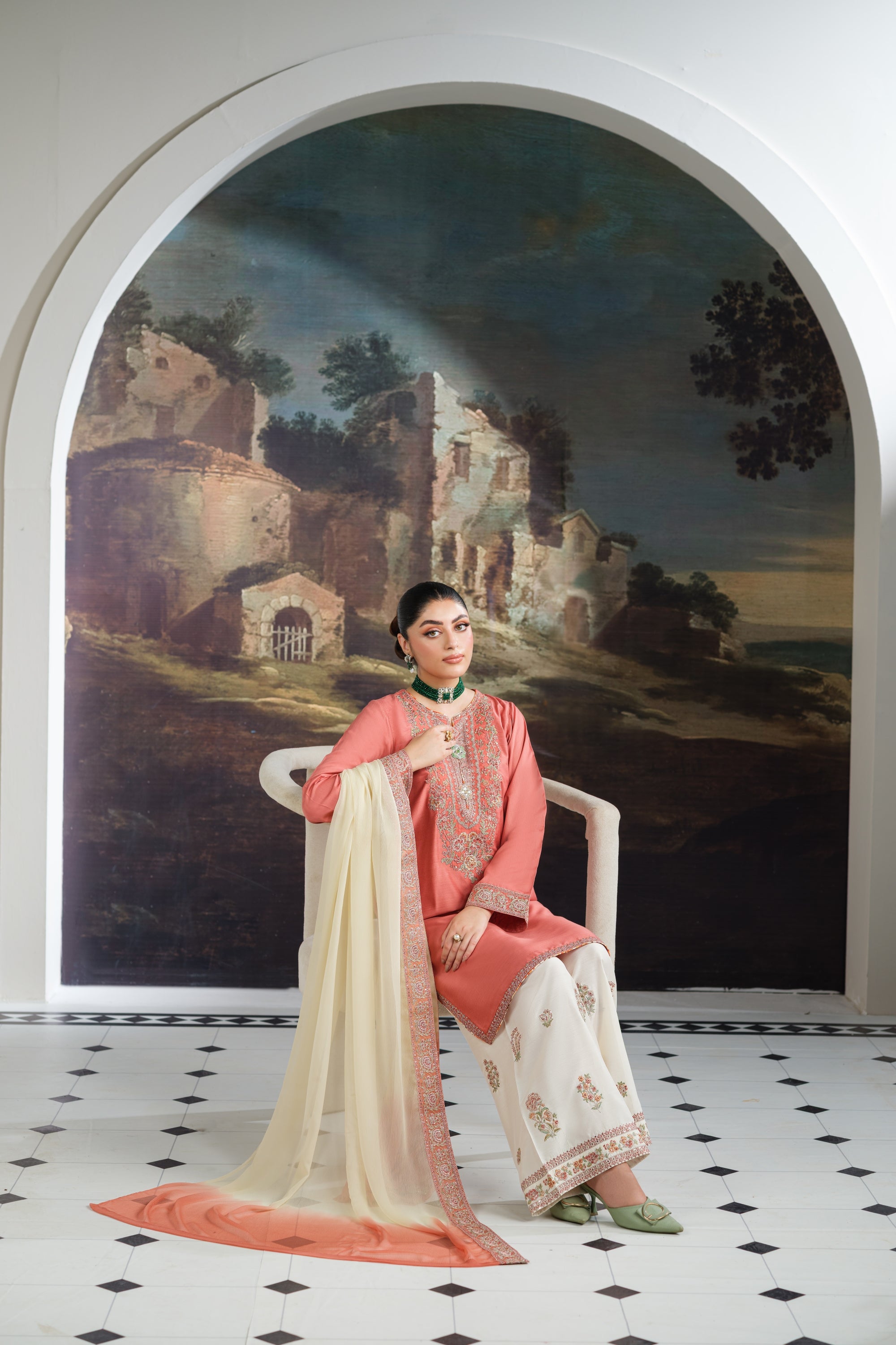Heeras Embroidered Viscose 3 Piece Suit HEE45