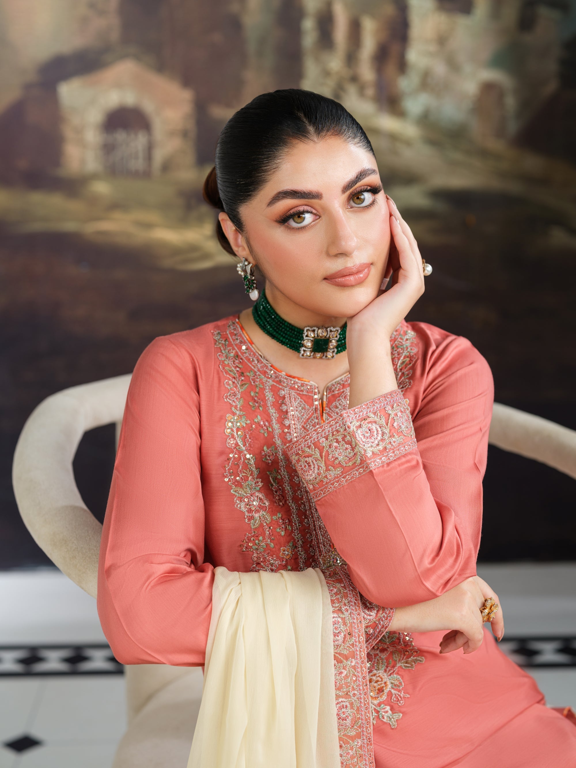 Heeras Embroidered Viscose 3 Piece Suit HEE45