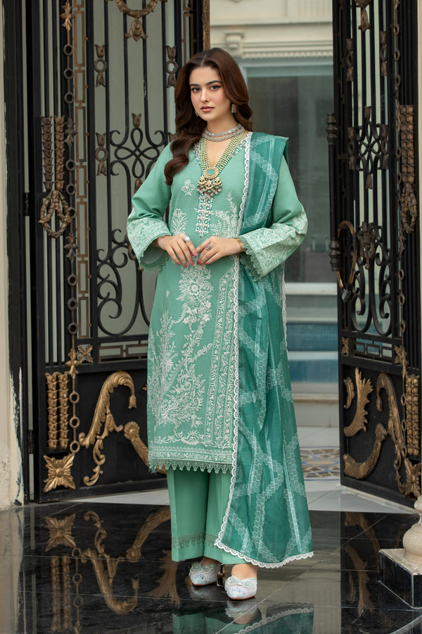 Heeras Embroidered Cambric 3 Piece Suit HEE08