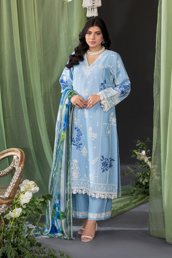 Heeras Embroidered Cambric 3 Piece Suit HEE09