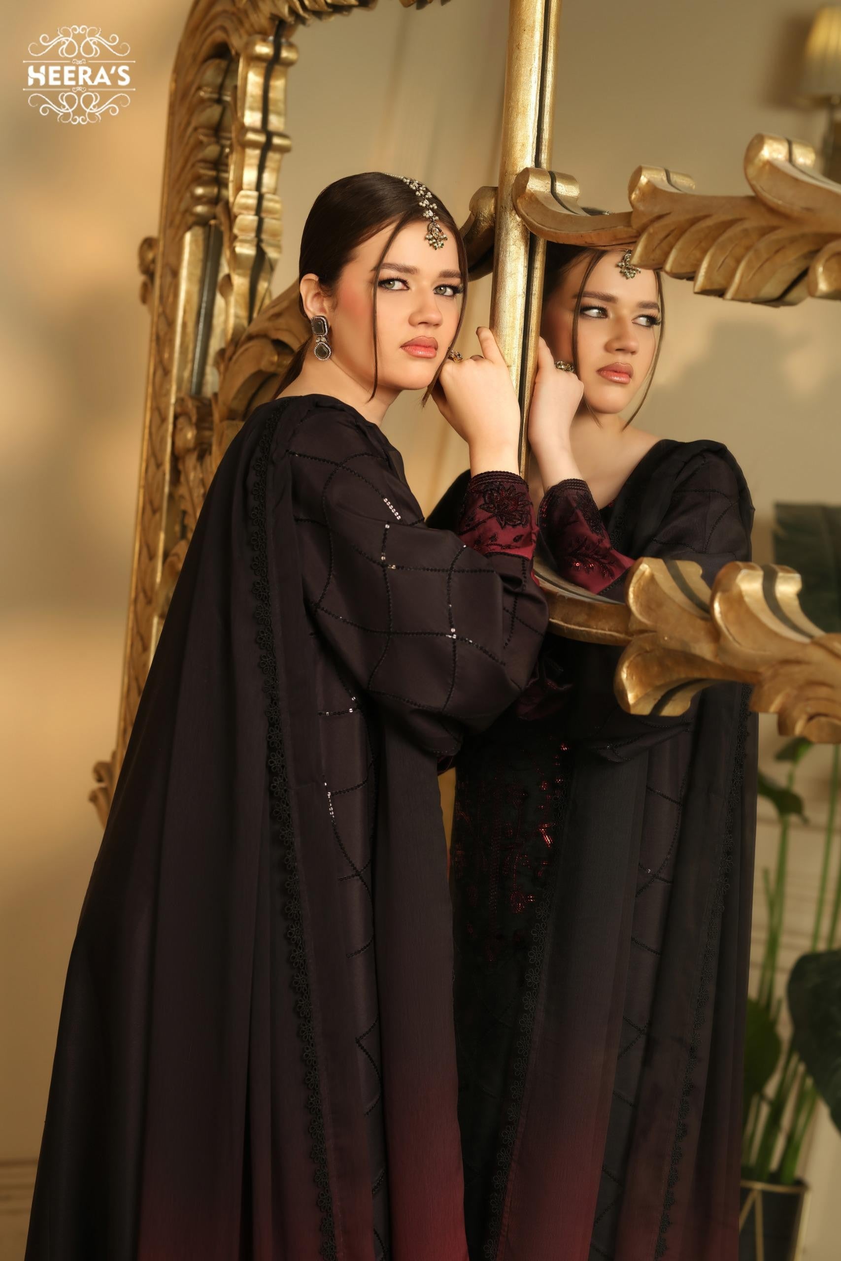 Heeras Embroidered Viscose 3 Piece Suit HEE74