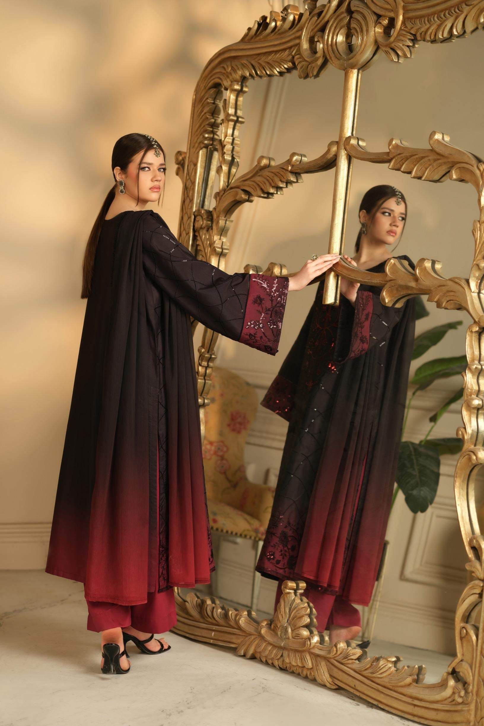 Heeras Embroidered Viscose 3 Piece Suit HEE74