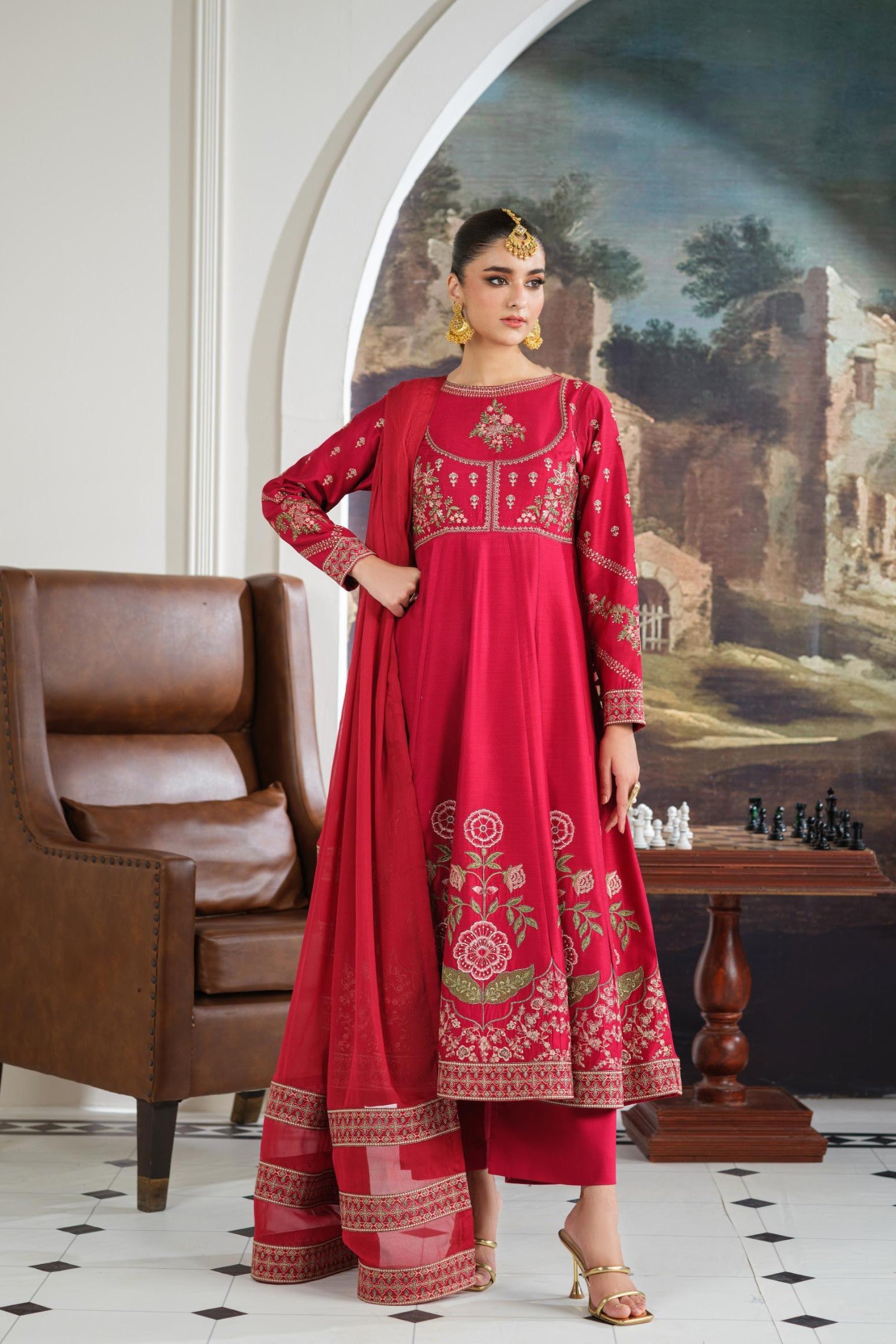 Heeras Embroidered Viscose 3 Piece Frock HEE80