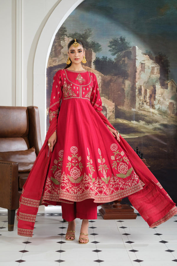 Heeras Embroidered Viscose 3 Piece Frock HEE80
