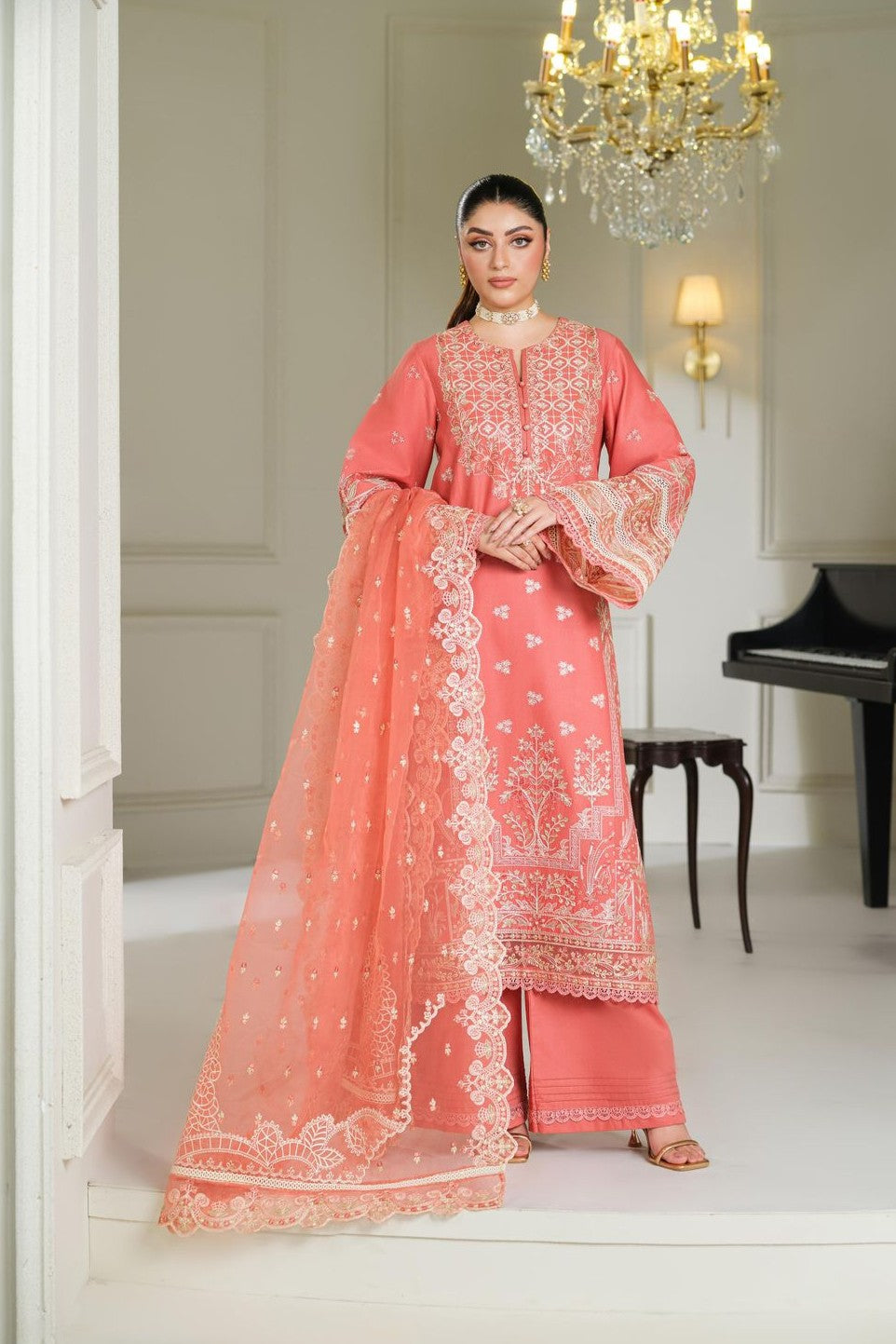 Heeras Embroidered Viscose 3 Piece Suit HEE77