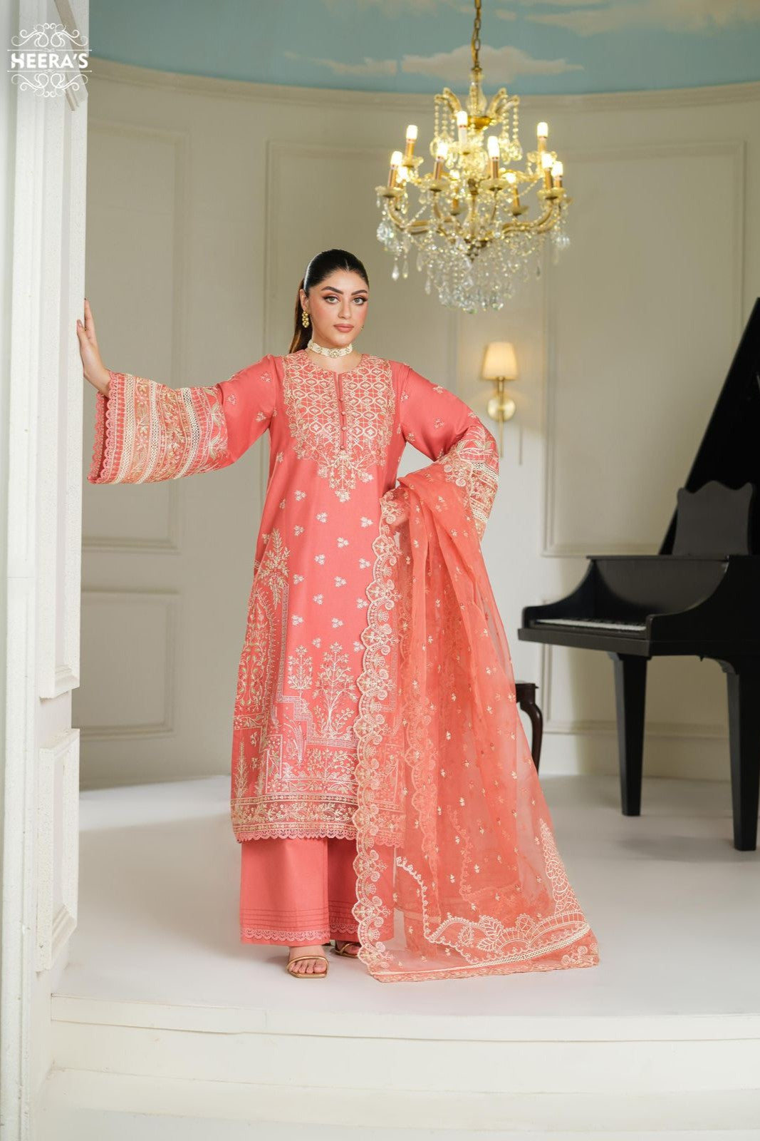 Heeras Embroidered Viscose 3 Piece Suit HEE77