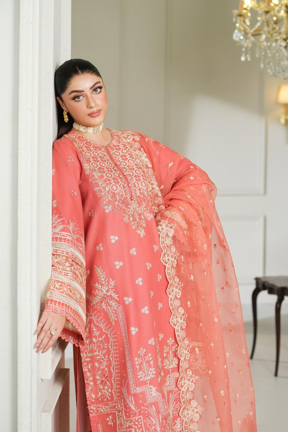 Heeras Embroidered Viscose 3 Piece Suit HEE77