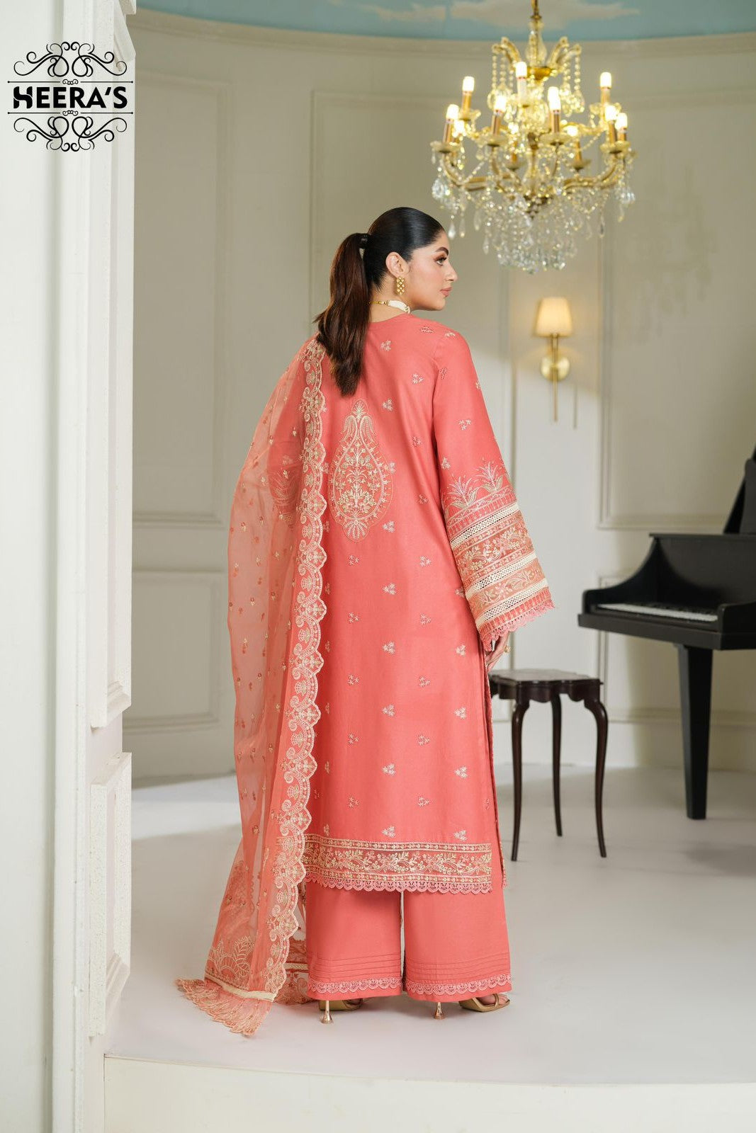 Heeras Embroidered Viscose 3 Piece Suit HEE77