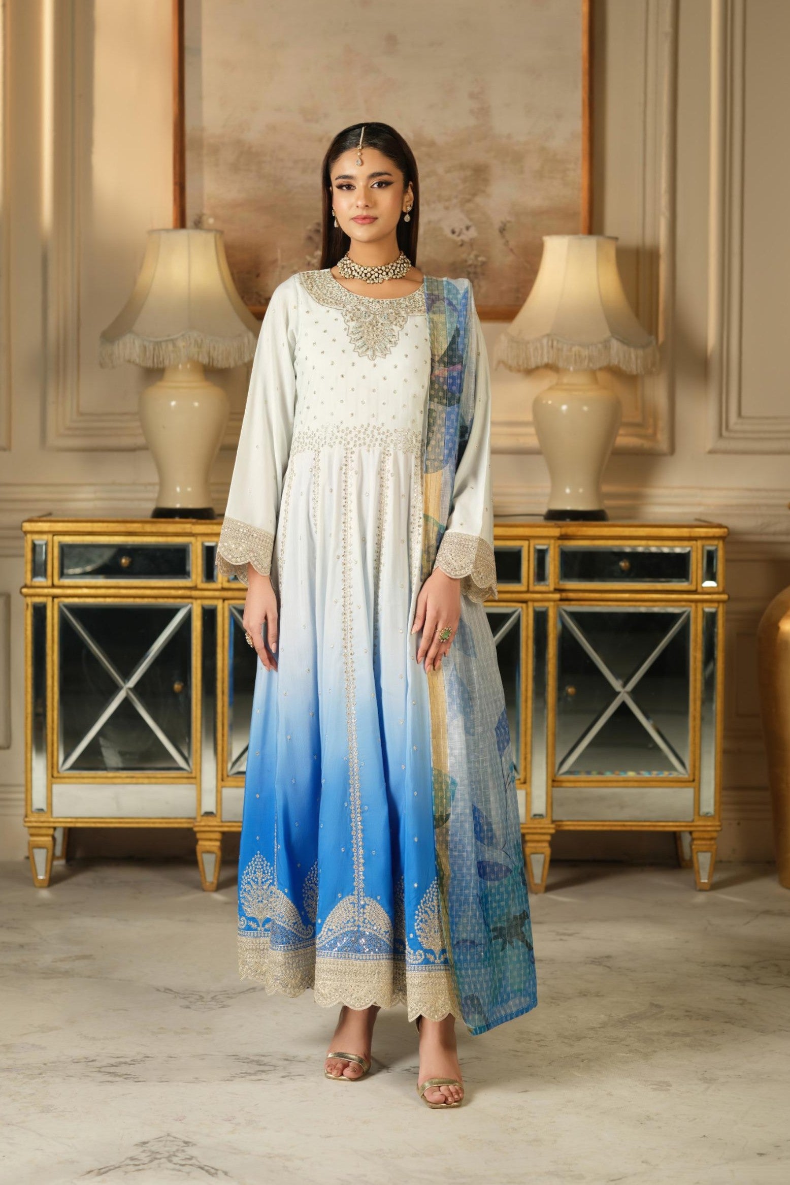 Heeras Embroidered Viscose 3 Piece Frock HEE73